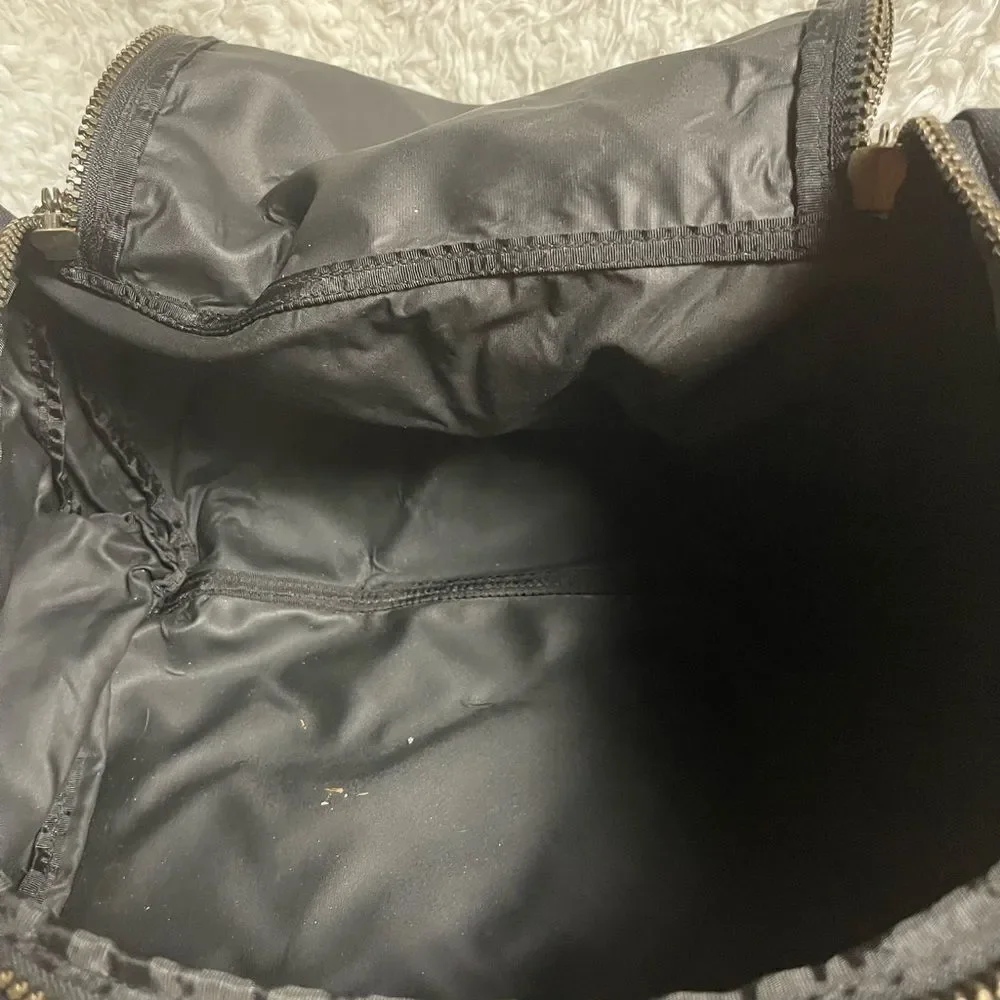Eddie Bauer Premium Black Canvas brown Leather Duffle Weekender Bag